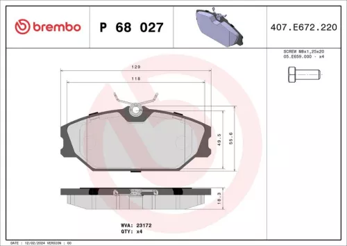 Brake Pad Set, disc brake BREMBO P 68 027)