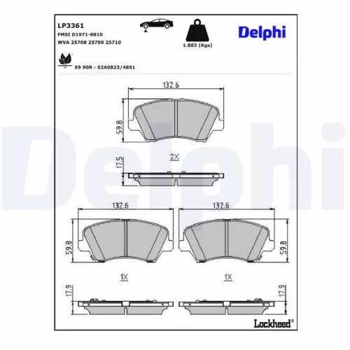 Brake Pad Set, disc brake DELPHI LP3361)