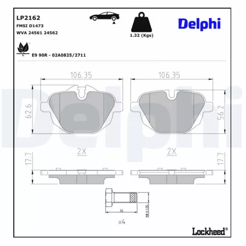 Brake Pad Set, disc brake DELPHI LP2162)