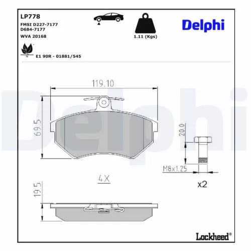Brake Pad Set, disc brake DELPHI LP778)