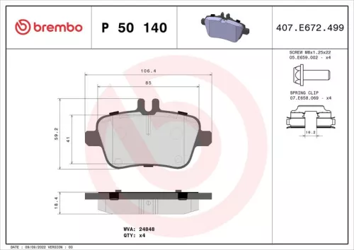 Brake Pad Set, disc brake BREMBO P 50 140)
