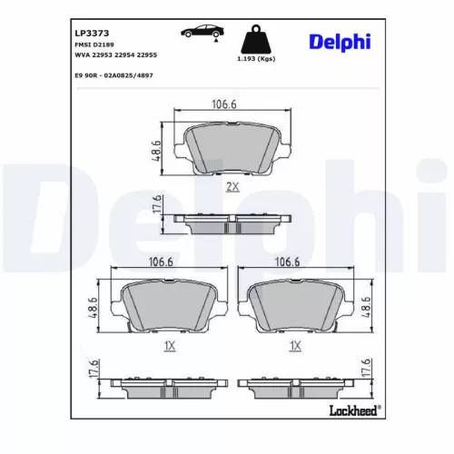 Brake Pad Set, disc brake DELPHI LP3373)