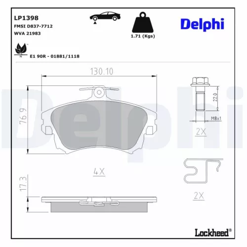 Brake Pad Set, disc brake DELPHI LP1398)