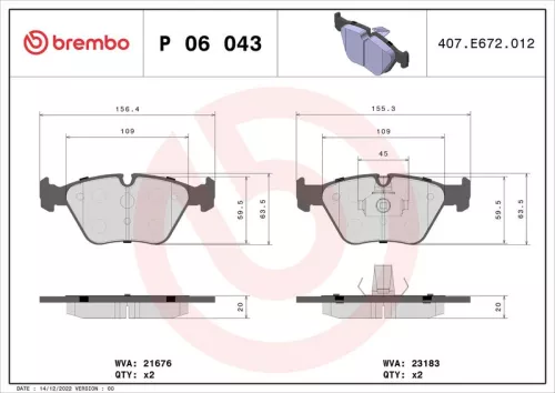 Brake Pad Set, disc brake BREMBO P 06 043X)