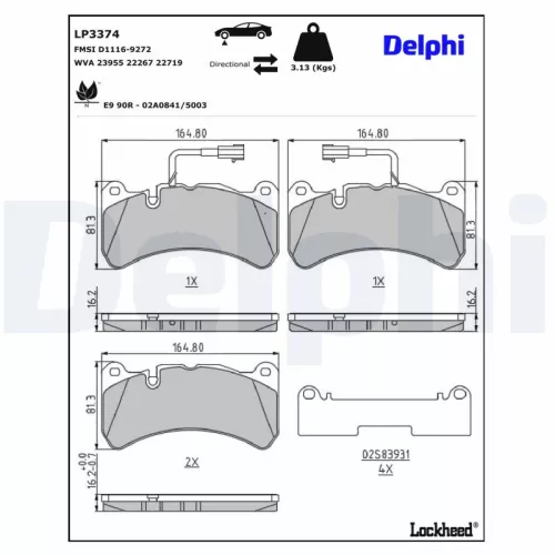 Brake Pad Set, disc brake DELPHI LP3374)