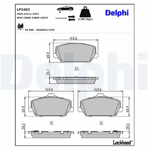 Brake Pad Set, disc brake DELPHI LP3403)