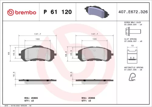 Brake Pad Set, disc brake BREMBO P 61 120)