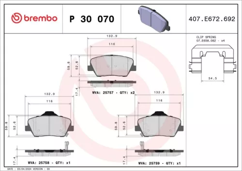 Brake Pad Set, disc brake BREMBO P 30 070)