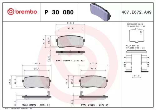 Brake Pad Set, disc brake BREMBO P 30 080)