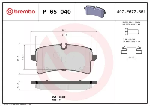 Brake Pad Set, disc brake BREMBO P 65 040)