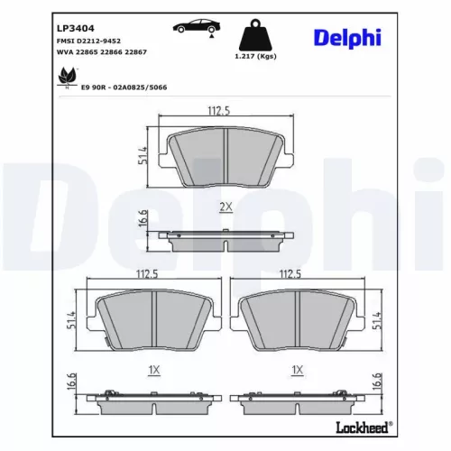 Brake Pad Set, disc brake DELPHI LP3404)