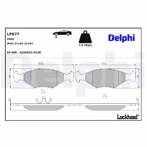 Brake Pad Set, disc brake DELPHI LP677)