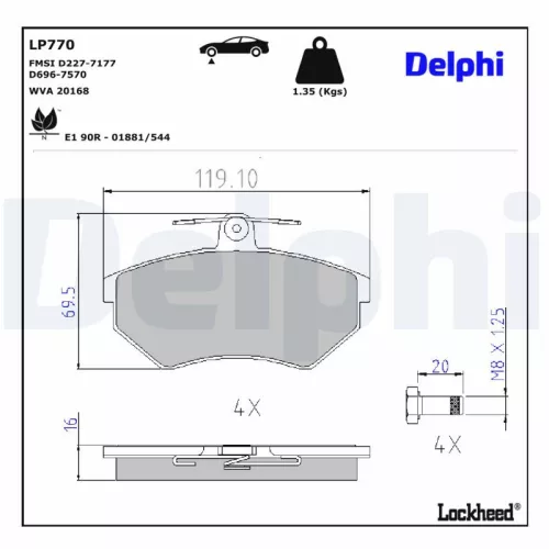 Brake Pad Set, disc brake DELPHI LP770)