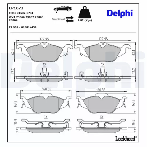 Brake Pad Set, disc brake DELPHI LP1673)