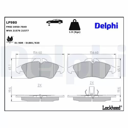 Brake Pad Set, disc brake DELPHI LP980)