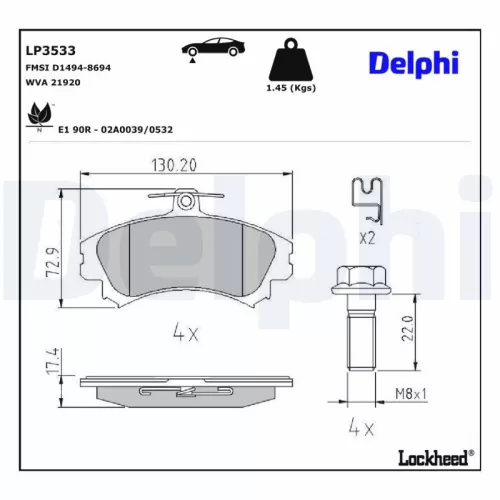 Brake Pad Set, disc brake DELPHI LP3533)