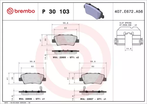 Brake Pad Set, disc brake BREMBO P 30 103)