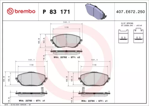 Brake Pad Set, disc brake BREMBO P 83 171)