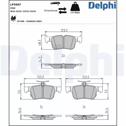 Brake Pad Set, disc brake DELPHI LP3607)