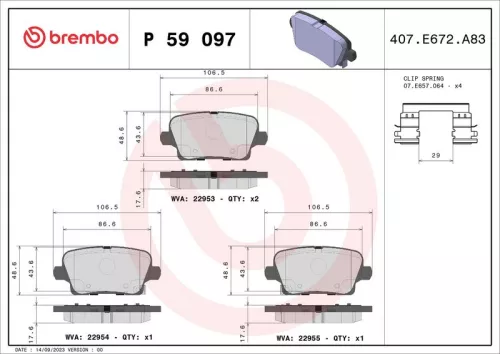 Brake Pad Set, disc brake BREMBO P 59 097)