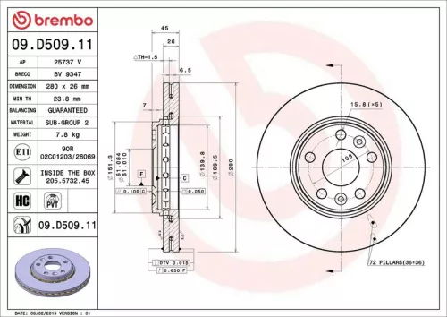 Brake Disc BREMBO 09.D509.11)