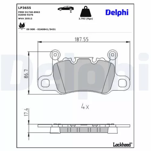 Brake Pad Set, disc brake DELPHI LP3655)