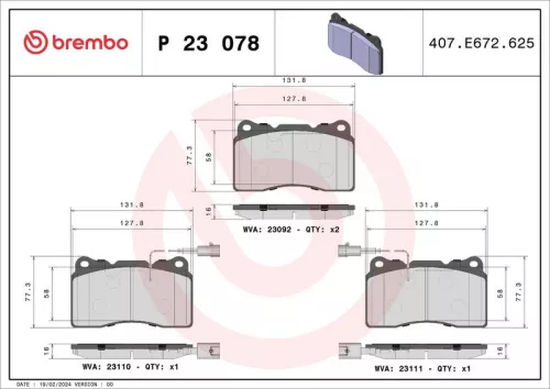 Brake Pad Set, disc brake BREMBO P 23 078)