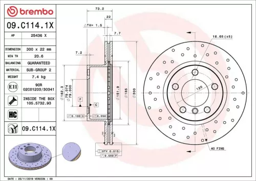 Brake Disc BREMBO 09.C114.1X)
