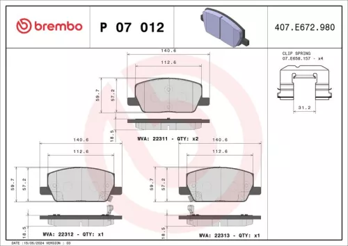 Brake Pad Set, disc brake BREMBO P 07 012)