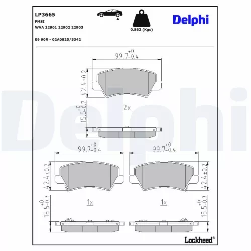 Brake Pad Set, disc brake DELPHI LP3665)