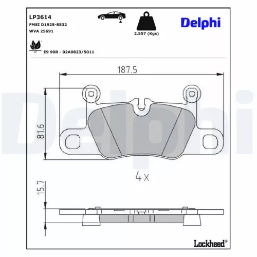 Brake Pad Set, disc brake DELPHI LP3614)