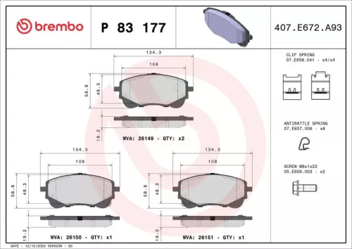 Brake Pad Set, disc brake BREMBO P 83 177)