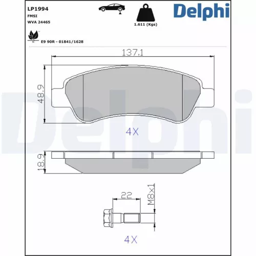Brake Pad Set, disc brake DELPHI LP1994)
