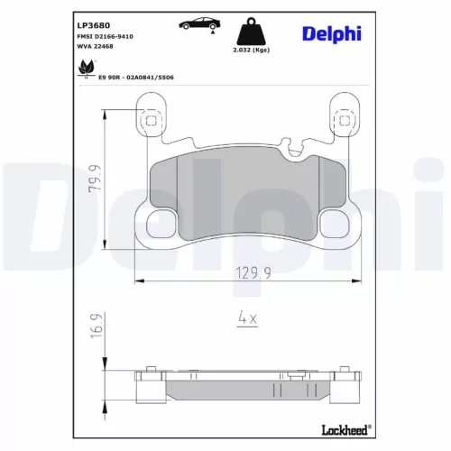 Brake Pad Set, disc brake DELPHI LP3680)
