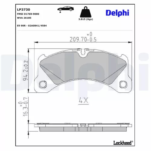 Brake Pad Set, disc brake DELPHI LP3730)