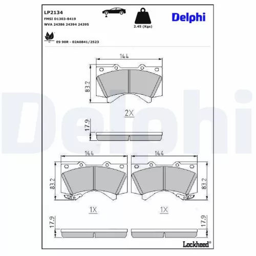 Brake Pad Set, disc brake DELPHI LP2134)