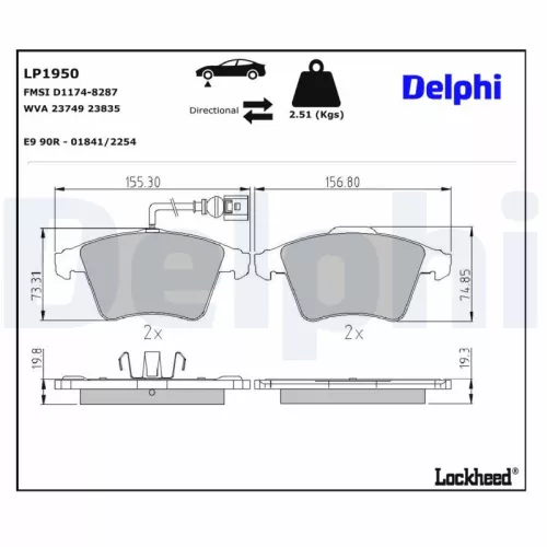 Brake Pad Set, disc brake DELPHI LP1950)