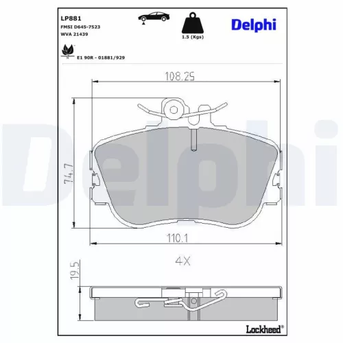 Brake Pad Set, disc brake DELPHI LP881)
