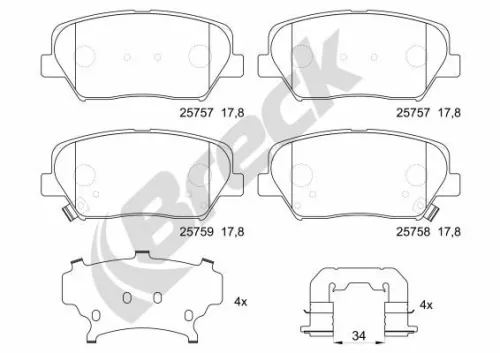 Brake Pad Set, disc brake BRECK 25757 00 701 00)