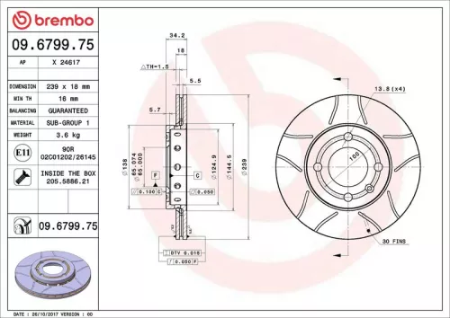 Brake Disc BREMBO 09.6799.75)