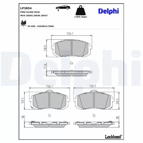 Brake Pad Set, disc brake DELPHI LP3854)