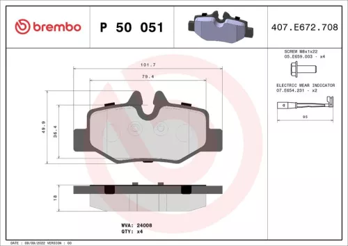 Brake Pad Set, disc brake BREMBO P 50 051)
