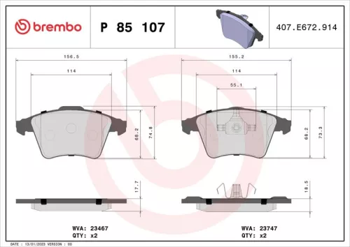 Brake Pad Set, disc brake BREMBO P 85 107)