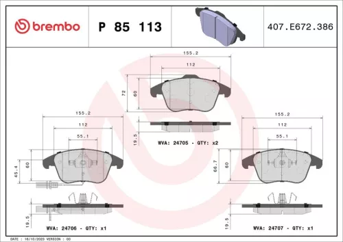 Brake Pad Set, disc brake BREMBO P 85 113)