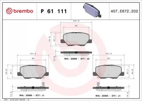 Brake Pad Set, disc brake BREMBO P 61 111)