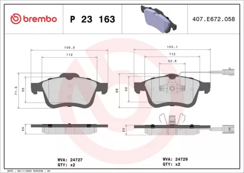 Brake Pad Set, disc brake BREMBO P 23 163)