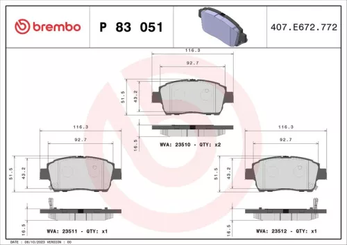 Brake Pad Set, disc brake BREMBO P 83 051)