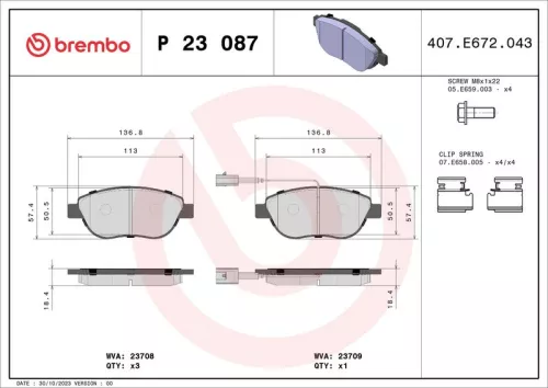 Brake Pad Set, disc brake BREMBO P 23 087)