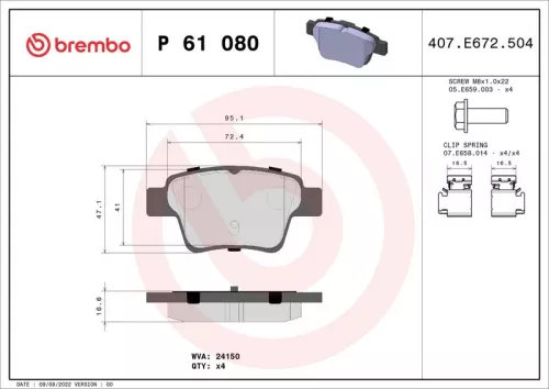 Brake Pad Set, disc brake BREMBO P 61 080)