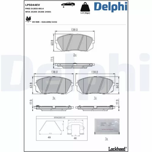 Brake Pad Set, disc brake DELPHI LP5044EV)